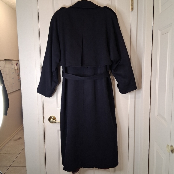 VINTAGE Anna Collection Saxonia Pure Virgin Wool Navy Blue Trench Coat - Picture 2 of 16